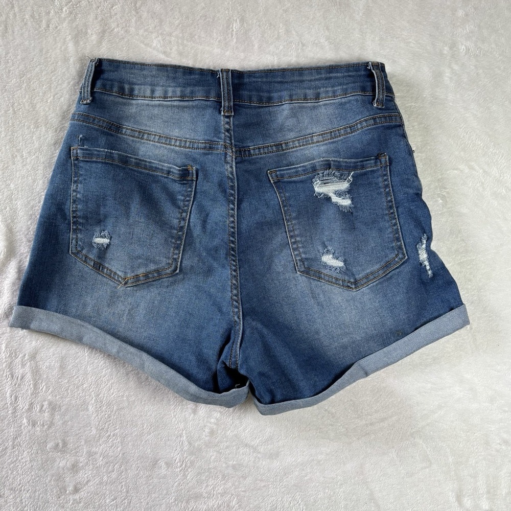 Wax Jean Shorts Womens L Blue Mid Rise Distressed Cuffed Denim Stretch Casual - Picture 6 of 7